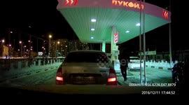 Car Catches Fire at Gas Station