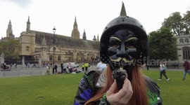 About 50 police officers cleared the protest area opposite Downing Street in London, UK.