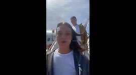 Jackie Dickson falling over the steps of the plane at zakynthos airport