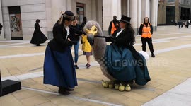 A Dodo meets people outside St Pauls Cathedral as part of the City Of Londons Bartholomew Fair