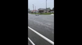 Car submerged as flooding overwhelms street in New Orleans