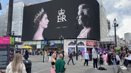 Archival: Giant tribute to Queen Elizabeth II lights up Piccadilly Circus in London
