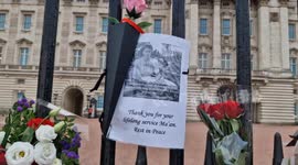 Floral tributes left at Buckingham Palace on the first anniversary of the Queen's death
