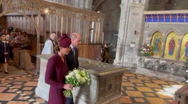 Kate Lays Flowers at Cathedral Service in Memory of Late Queen in Pembrokeshire, UK