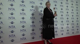 Sarah Lancashire reacts after winning Sir McKellen Special Recognition Award in London, UK