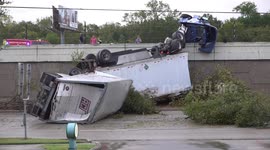 Truck Lands on Feeder Roads After Overturning in Harris County, TX, USA