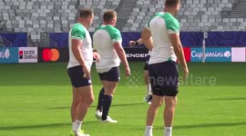 Ireland's Johnny Sexton holds a captain's run ahead of Romania clash in Bordeaux, France