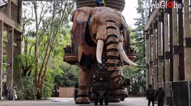 Nantes Mechanical Elephant mesmerizing onlookers while out on a stroll in Toulouse, France.