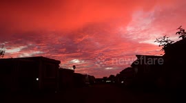Stunning sunset leaves sky above Los Angeles glowing red