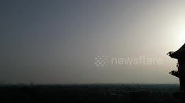 Drone shots of sunrise in Kew Gardens as temperatures soar in West London, Uk