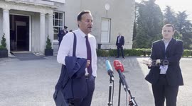 Taoiseach Leo Varadkar and finance minister Michael McGrath speaking before cabinet meeting in Co. Wicklow, Ireland
