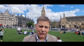 Andrew Bridgen, MP speaks after protest against the sexualisation of children at Parliament Square