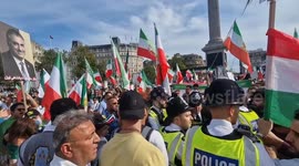 Tension in Trafalgar Square as British-Iranian monarchists object to Kurdish flag being flown during Mahsa Amini rallies