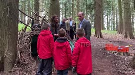 William and Kate get back to nature whittling wood with forest school pupils in Hereford, UK