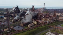 Drone footage of Tata Steel's Port Talbot steelworks in UK