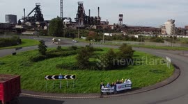 Protest at Tata Steel's Port Talbot steelworks in UK