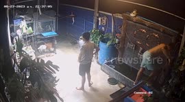 Garden water wall feature collapses when man attaches a hammock