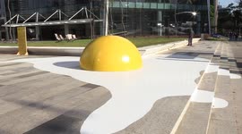 The installation “Eggcident” by Dutch artist Henk Hofstra in Sao Paulo, Brazil