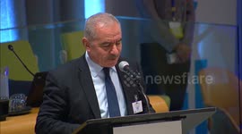 Palestinian Prime Minister Mohammad Shtayyeh delivers a speech during the Sustainable Development Goals Summit at the United Nations