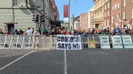 Protesters bring gallows to demonstration outside Leinster House in Dublin, Ireland