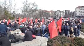 File Footage: People Protest Relocation of The Monument of the Soviet Army in Sofia, Bulgaria