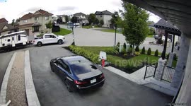 Trailer Scrapes Past Basketball Hoop