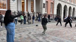Dance group perform music video in Covent Garden Square
