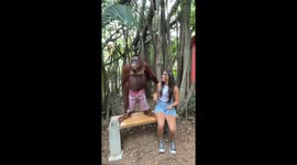 Charming monkey lets his charisma shine through his goofy antics while posing for photos