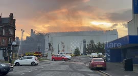 Historic Ayr Station Hotel still ablaze after 14 hours. Taken from Burns Statue Square at 7:36am