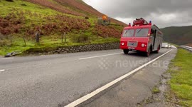 Vintage Bedford 1966 fire engine (EFF 317D) travelling around North wales on the Mach charity run.