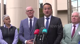 Leo Varadkar talks to press in Kildare, Ireland