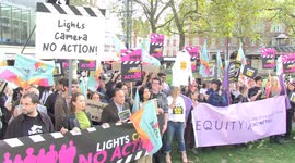 UK actors and crew members hold rally in London to demand swift and fair end to US actors strike