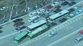 Drivers stop buses for argument and block road for 30 minutes