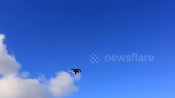 Tornado jet fighter makes low pass over road in the UK