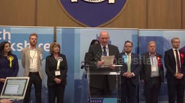 The result of the Rutherglen and Hamilton West by-election is announced in Rutherglen, Glasgow, UK