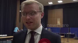 Anas Sarwar and Michael Shanks speak following the by-election result in Rutherglen, Glasgow, UK