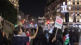 Hundreds of Palestine supporters march through Knightsbridge in London