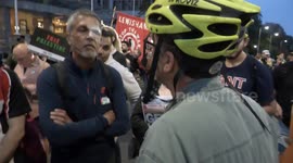 Raw: Cyclist argues with pro-Palestinian supporter in Kensington, London