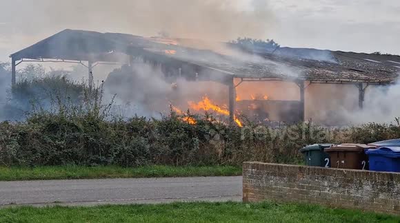 Barn fire in the small village of Arncott Oxfordshire