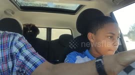 Son Takes the Car Over the Curb