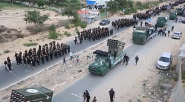 Anti-Israel military parade on the 36th anniversary of the founding of the movement in Gaza, Palestine