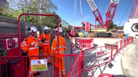 Engineers begin to lift tunnel boring machines into place on HS2 near Acton, UK