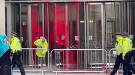 Red paint was sprayed over BBC entrance in London