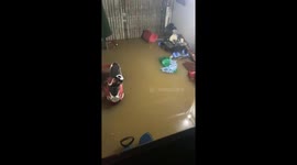 Floodwater flooded the house, forcing the man to climb above to avoid the floodwaters in Vietnam