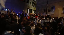 Young supporters of Israel party at BBC Broadcasting House after protest