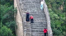 Chinese Grandma Outpacing the Young at the Great Wall in Beijing, China
