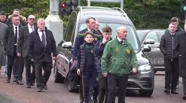 Mourners attend funeral of Hugh Russell in Belfast, UK