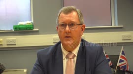 DUP leader  speals about Hamas's attack on Israel in Belfast, UK