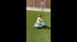 Toddler who can barely walk learns to ride his toy Vespa *Toddler Antics*