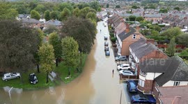 Aerial footage of the flood on Norfolk Road, Long eaton